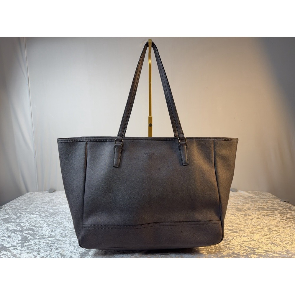 Coach 23576 Pewter Gray Saffiano Leather City Tote Zip Shoulder Bag